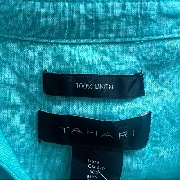 Tahari Turquoise Linen Blouse - Picture 5 of 5